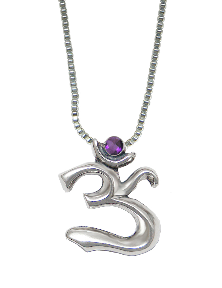 Sterling Silver Elegant Ohm Symbol Pendant With Amethyst